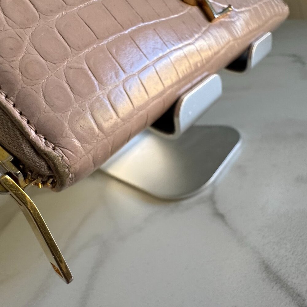 YSL Saint Laurent Monogram Croc-Embossed Zip Around Wallet Blush - Picture 9 of 13